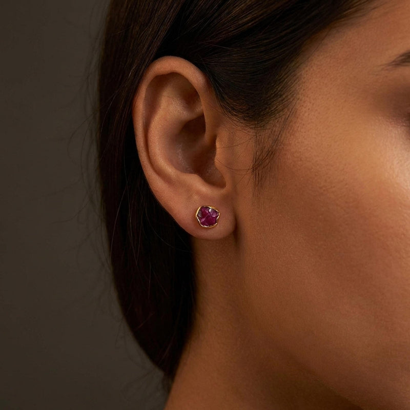 Raw Ruby Earrings in Yellow Gold, view 11 of 11