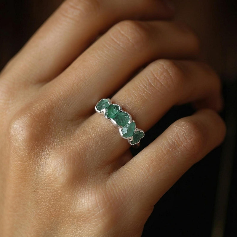 5 Stone Raw Emerald Ring in Yellow Gold, view 11 of 12