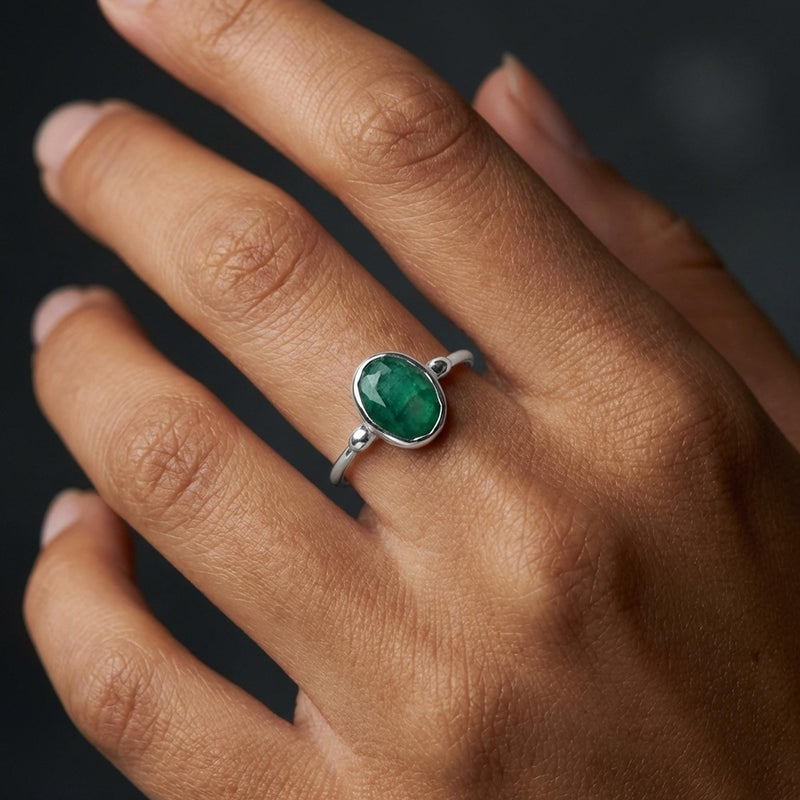 Oval Rosecut Raw Emerald Ring, view 11 of 12
