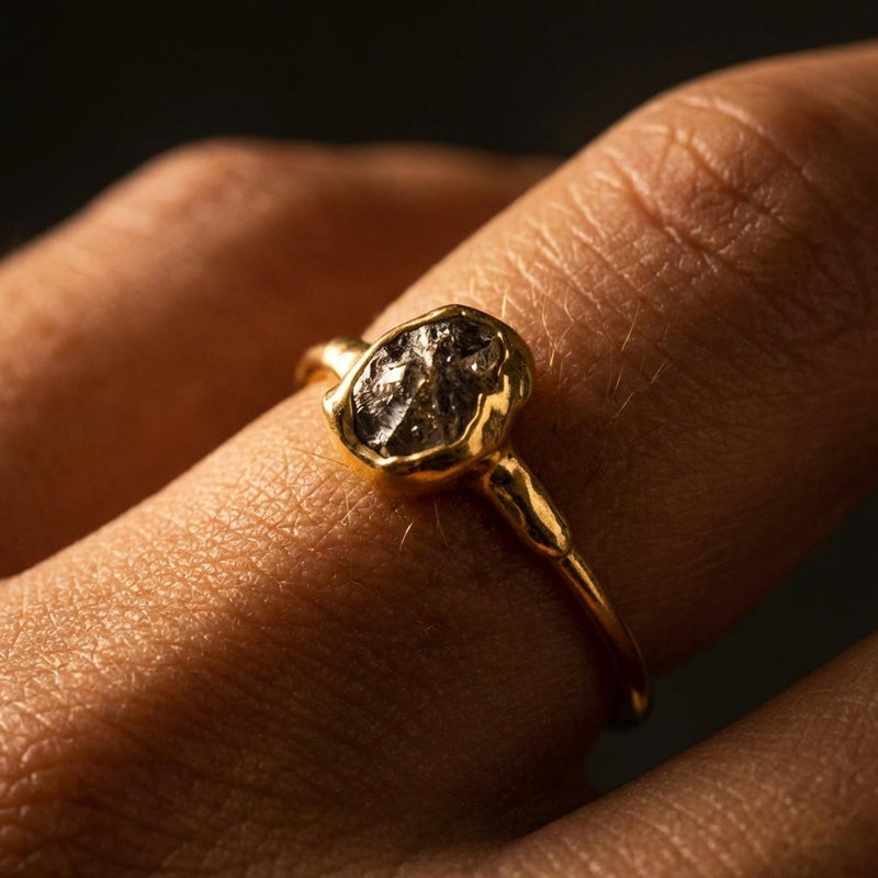 Raw Black Diamond Ring in Sterling Silver, view 11 of 12