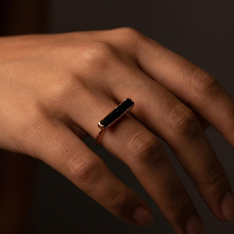 Raw Black Tourmaline Bar Ring, view 11 of 11