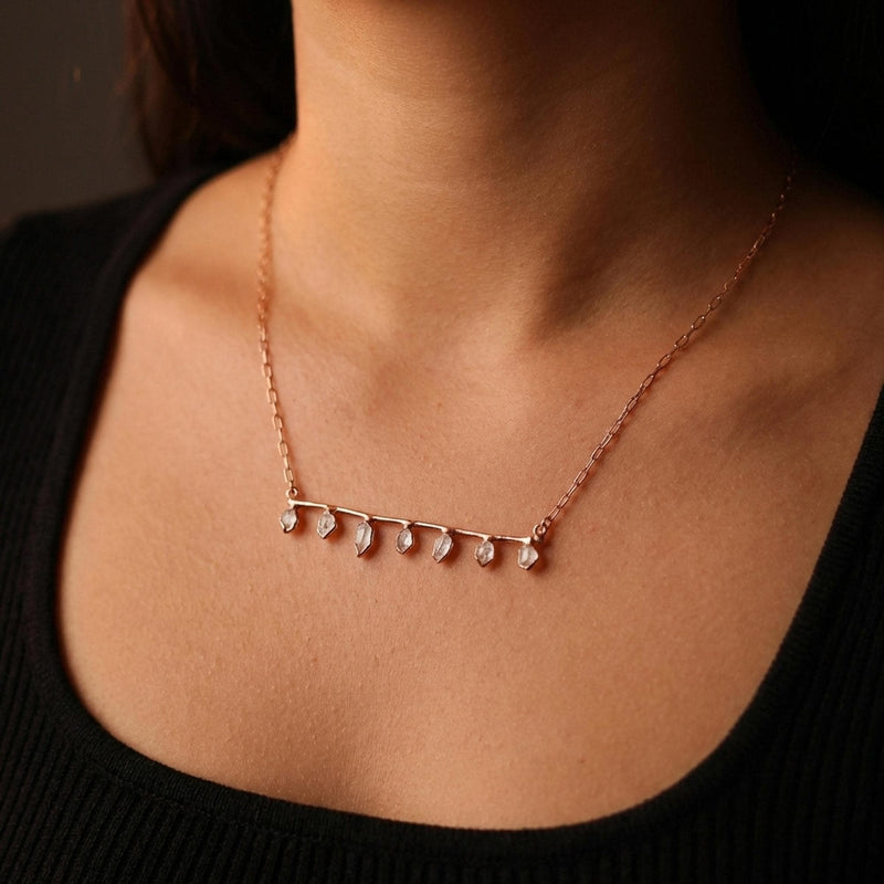 Raw Herkimer Diamond Fairy Crystal Bar Necklace in gold-filled, view 11 of 13