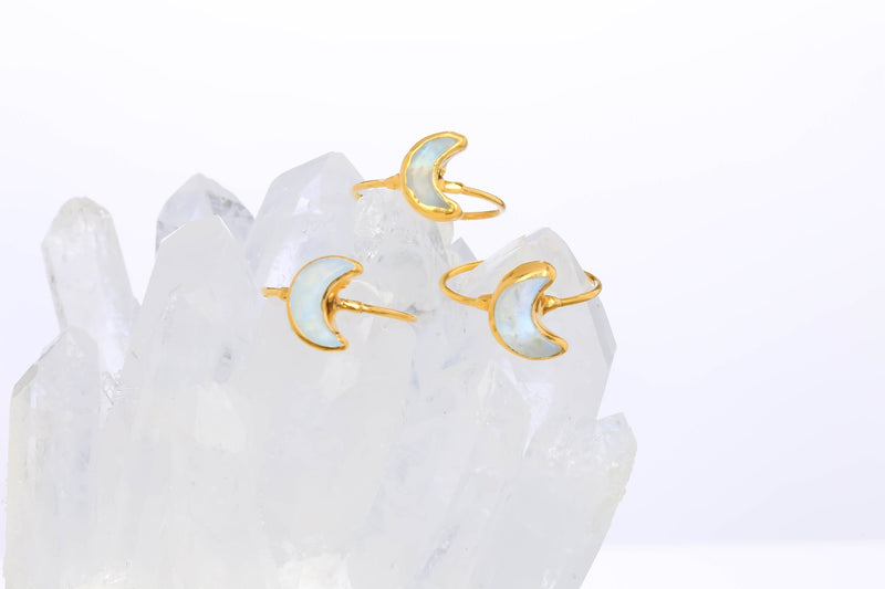 Raw Moon Rainbow Moonstone Ring in 24k gold dip, view 12 of 12