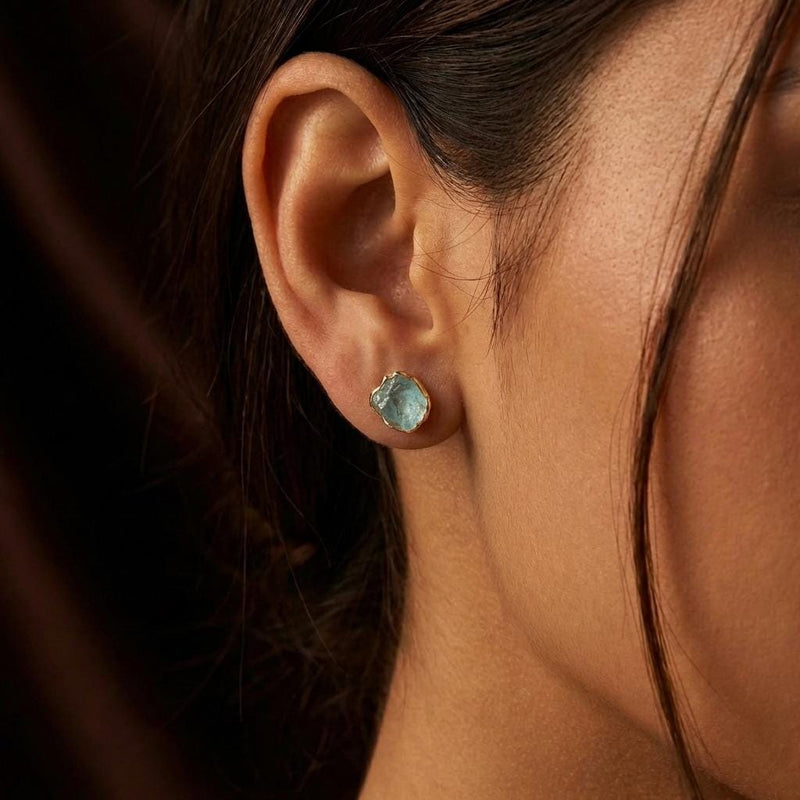 Raw Aquamarine Stud Earrings, view 12 of 13