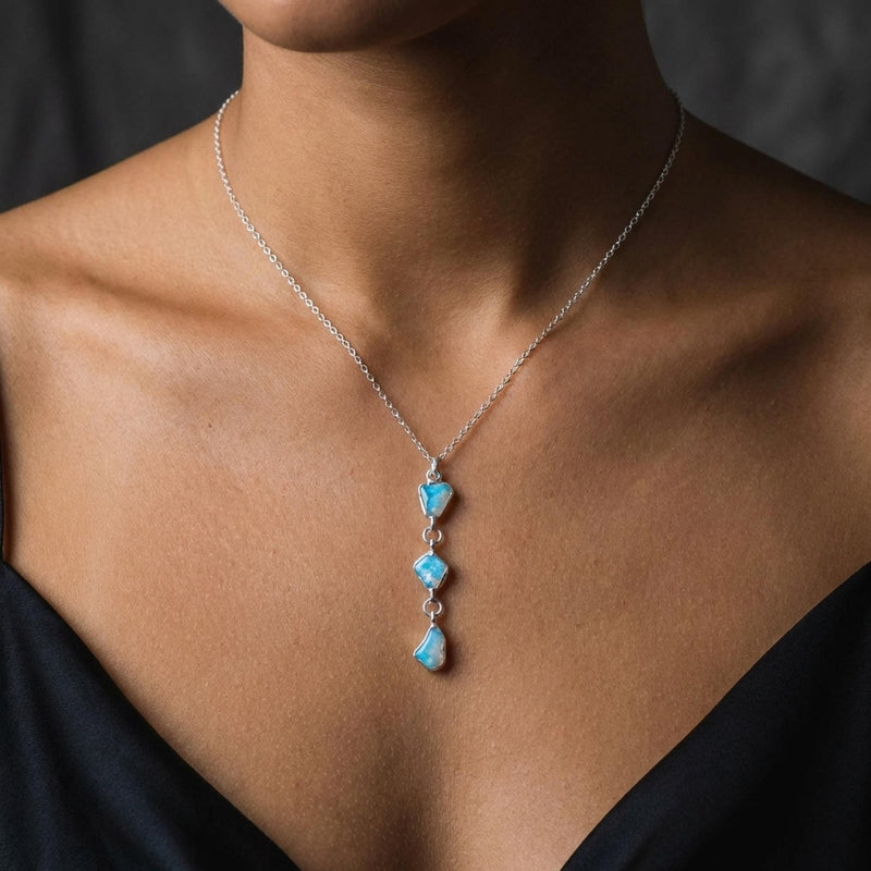 Triple Raw Opal Necklace in 24k gold dip, view 12 of 15