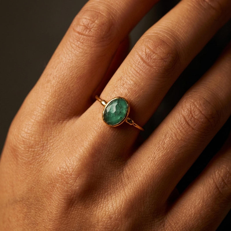 Oval Rosecut Raw Emerald Ring, view 12 of 12