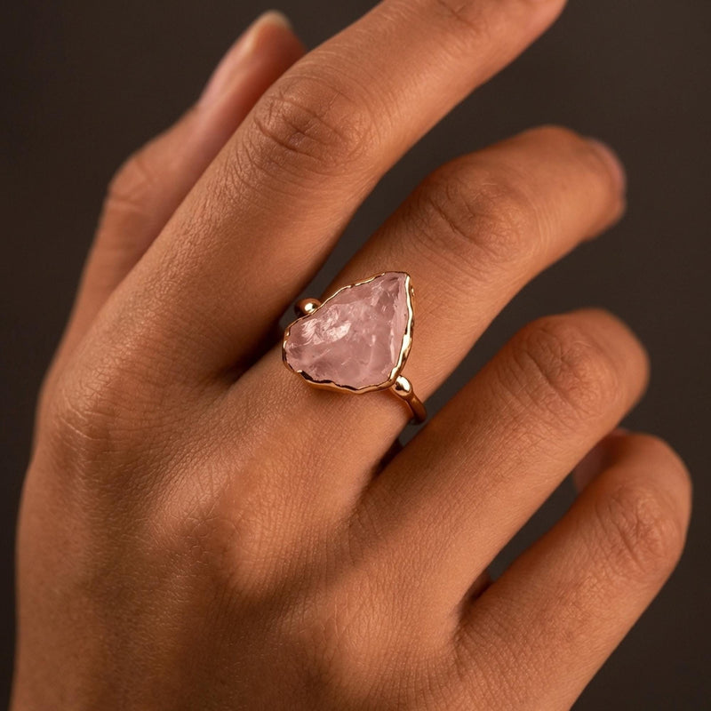 Rough Rose Quartz Ring in gold-filled, view 12 of 13