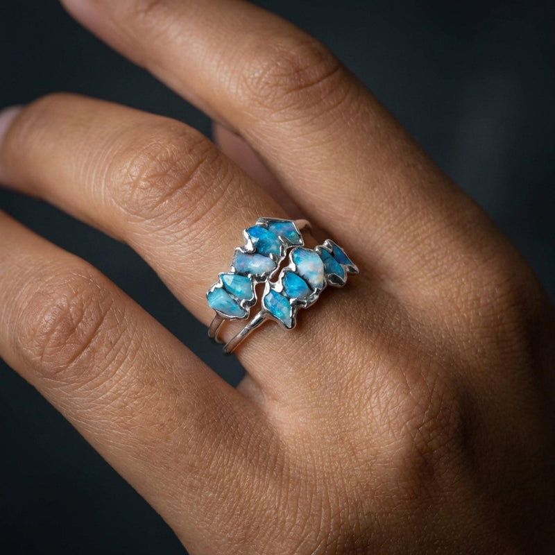 5 Stone Raw Opal Ring in Yellow Gold, view 12 of 17
