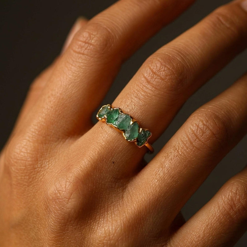 5 Stone Raw Emerald Ring in Yellow Gold, view 12 of 12