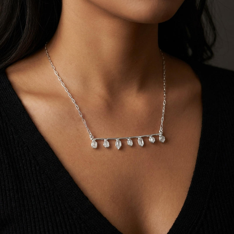 Raw Herkimer Diamond Fairy Crystal Bar Necklace in gold-filled, view 12 of 13