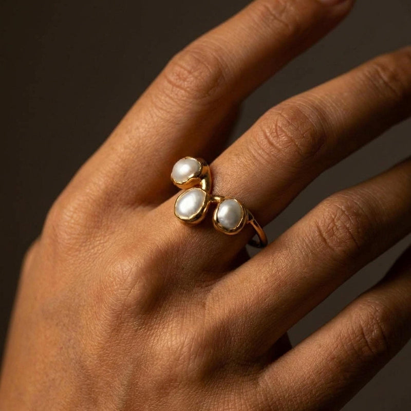 Raw White Pearl Curved Crown Ring, view 13 of 13