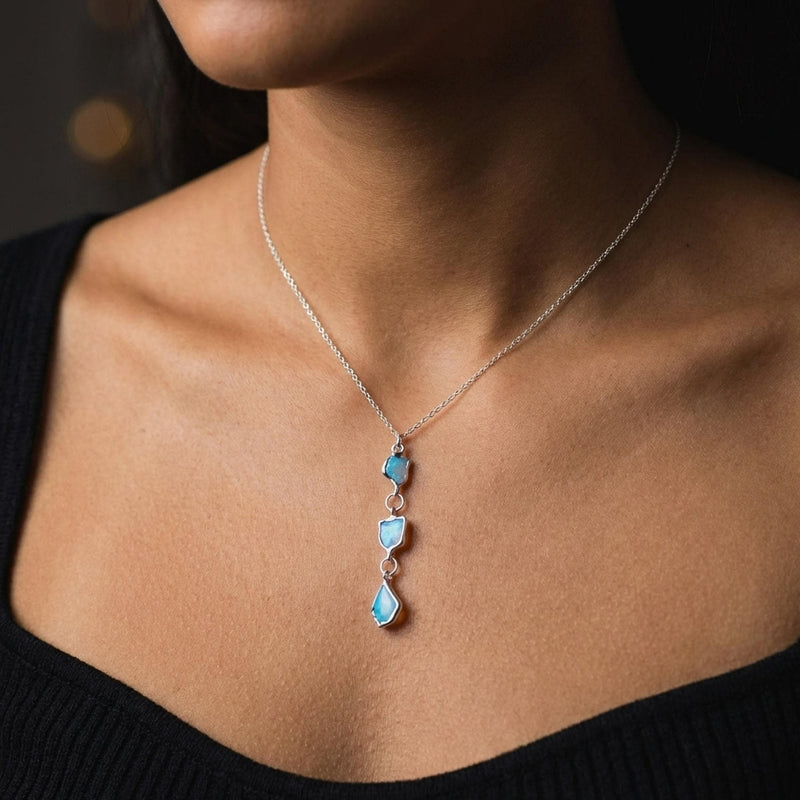 Triple Raw Opal Necklace in 24k gold dip, view 13 of 15