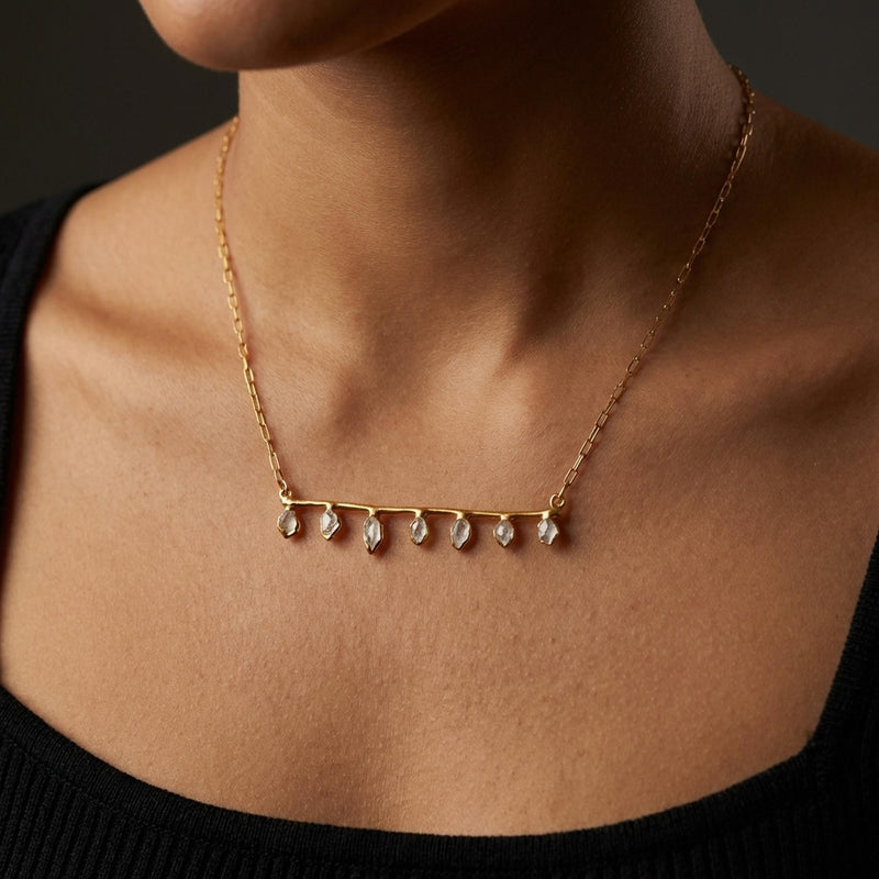 Raw Herkimer Diamond Fairy Crystal Bar Necklace in gold-filled, view 13 of 13