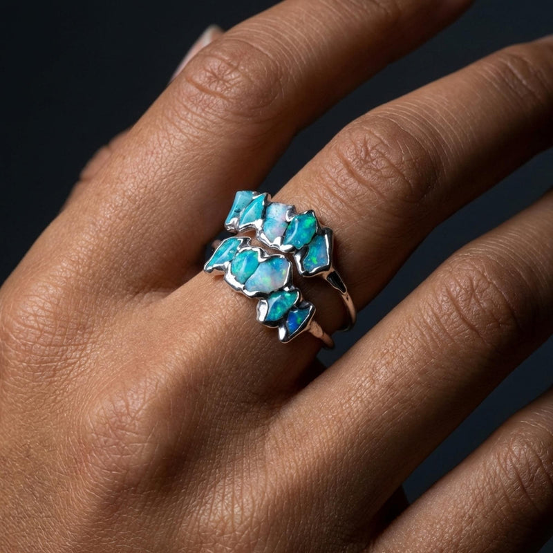 5 Stone Raw Opal Ring in Yellow Gold, view 13 of 17