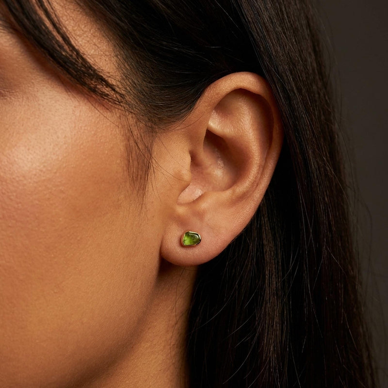 Dainty Raw Peridot Stud Earrings, view 13 of 14