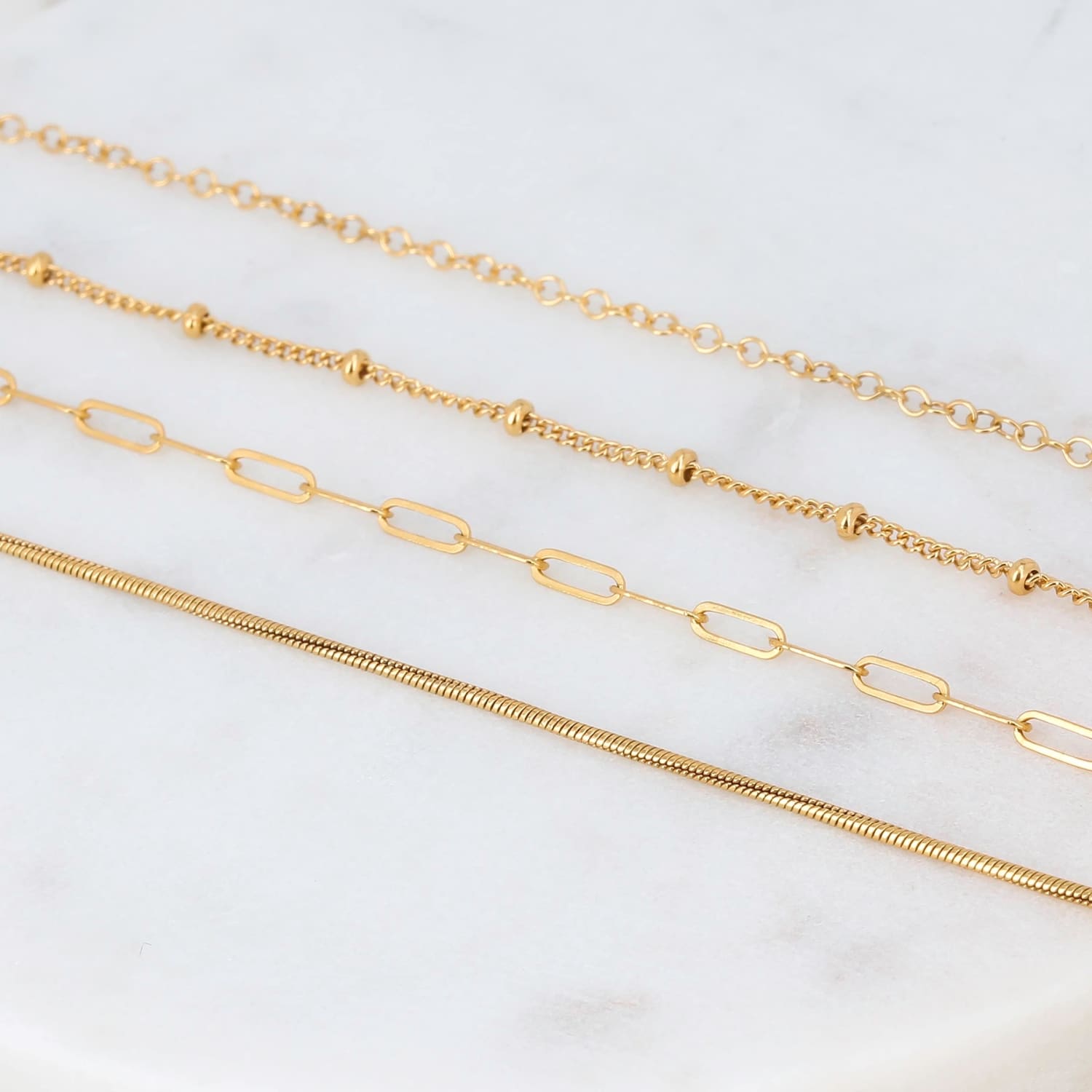 14k Layering Chains, Gold Filled Necklace, Paperclip, Cable, Snake, or  Beaded Satellite Chain, Tarnish Free & Hypoallergenic, Chain Only