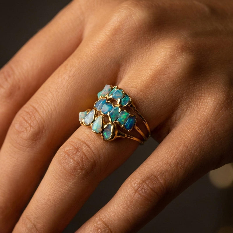 5 Stone Raw Opal Ring in Yellow Gold, view 14 of 17