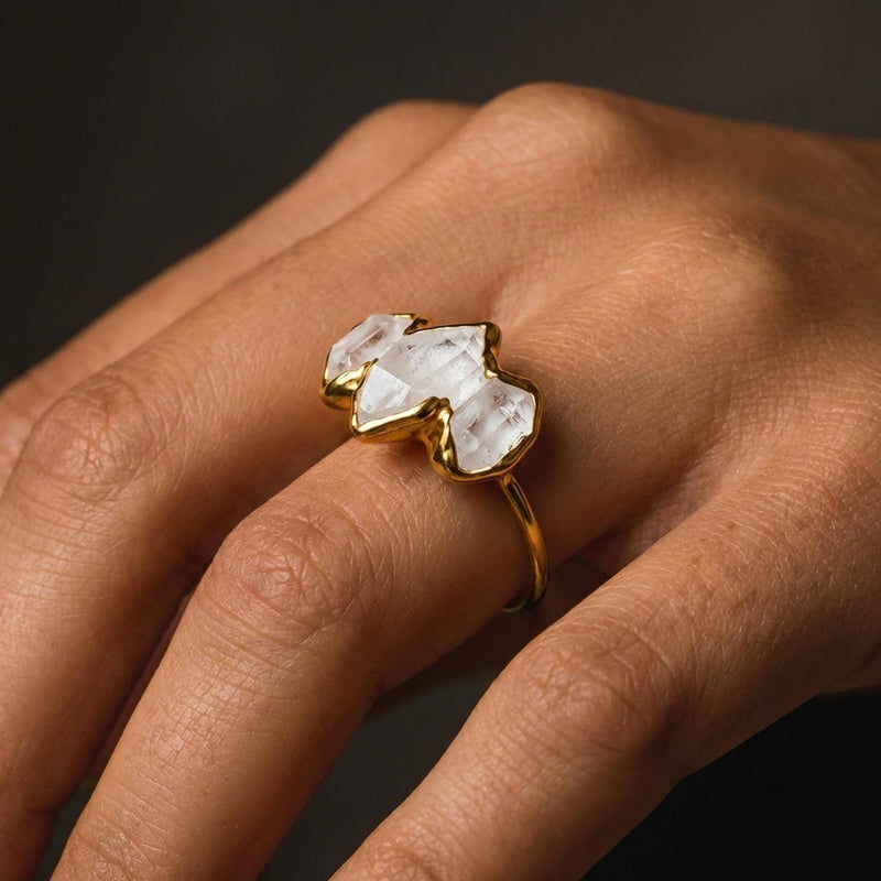 Three Stone Large Raw Herkimer Diamond Ring, view 14 of 16