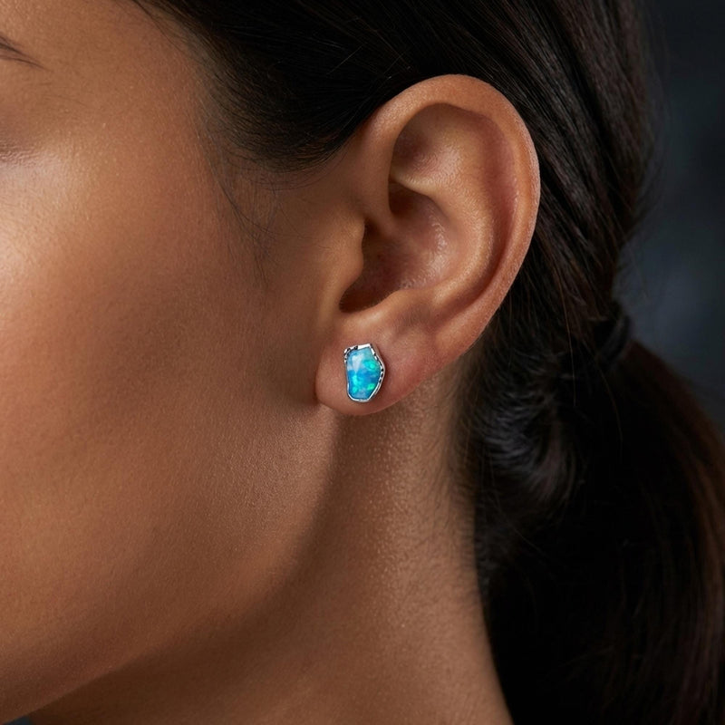Large Raw Australian Opal Stud Earrings, view 14 of 15
