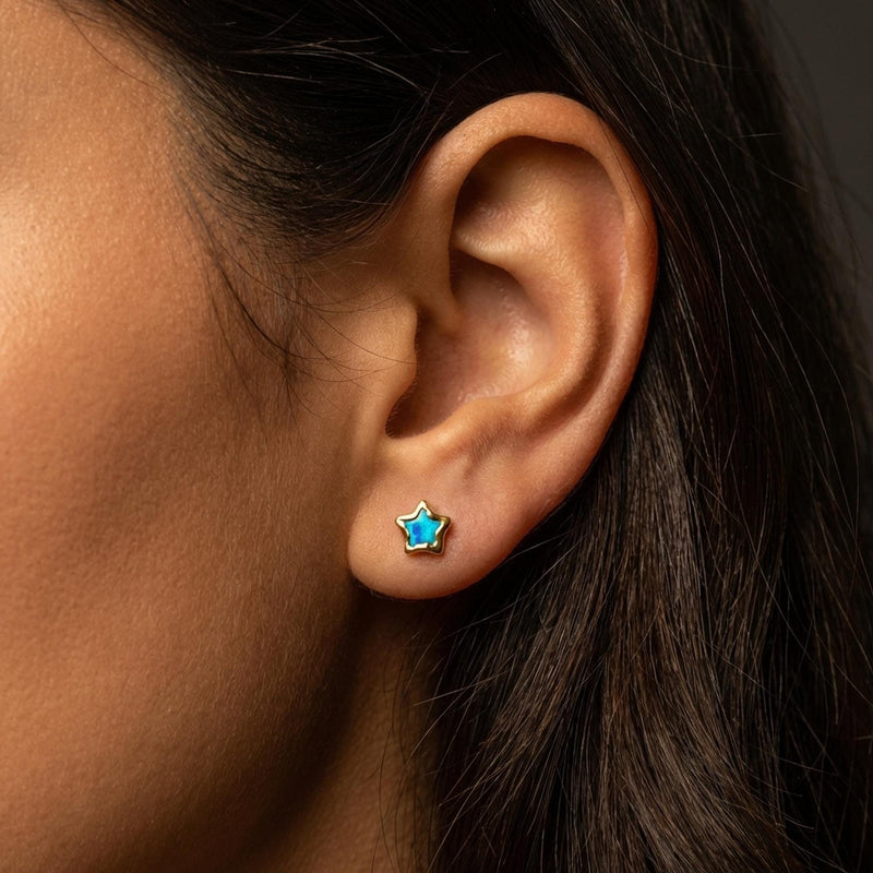 Dainty Star Kyocera Opal Stud Earrings, view 14 of 15