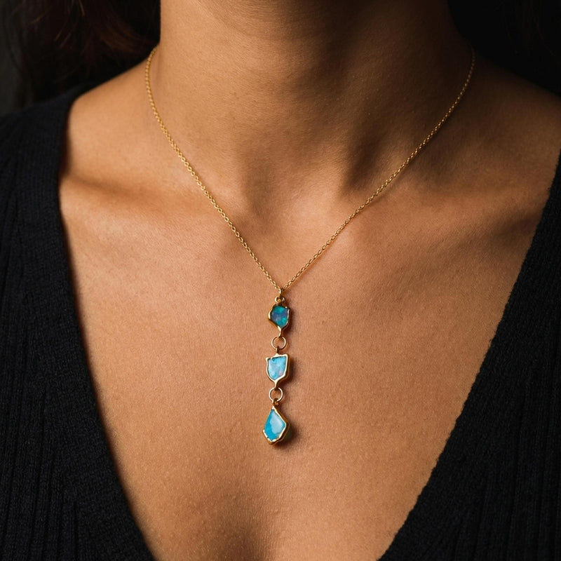 Triple Raw Opal Necklace in 24k gold dip, view 14 of 15