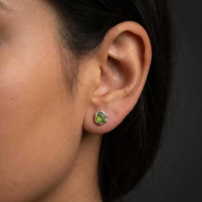 Dainty Raw Peridot Stud Earrings, view 14 of 14