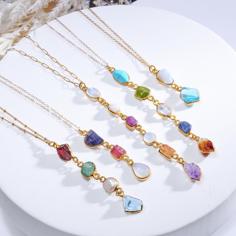 Custom Raw Birthstone Lariat Necklace, view 2 of 11