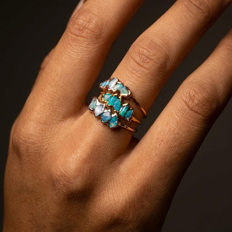 5 Stone Raw Opal Ring in Yellow Gold, view 15 of 17