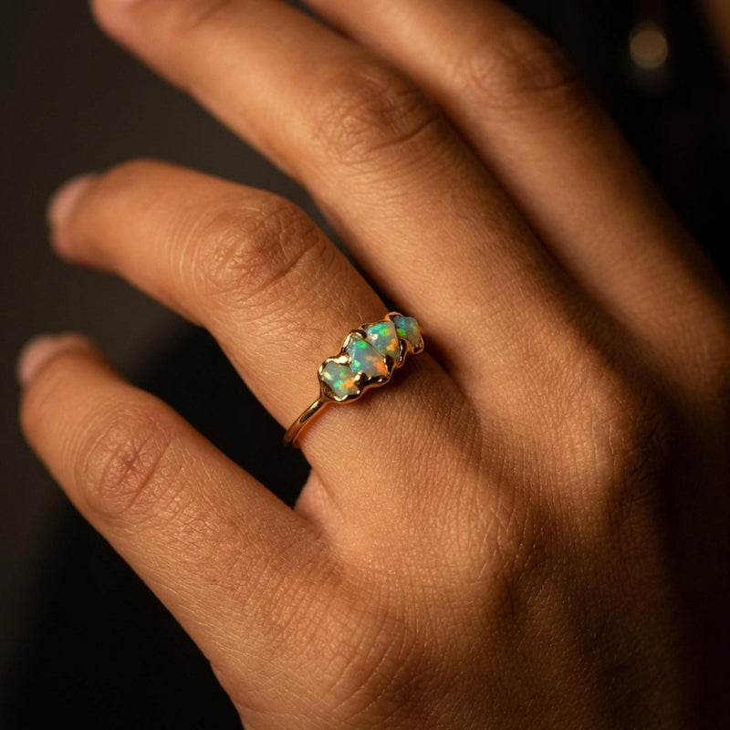 5 Stone Raw Opal Ring in Yellow Gold, view 16 of 17