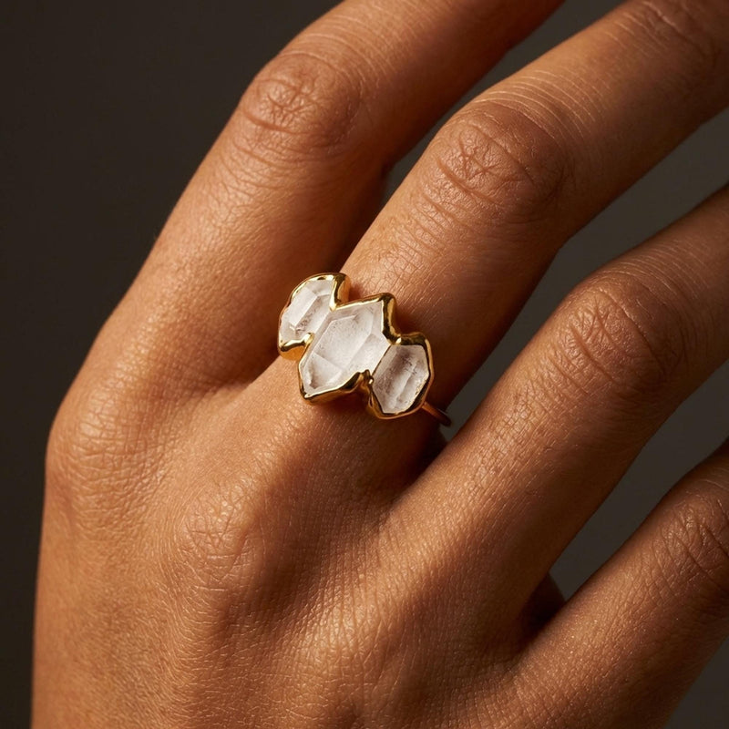 Three Stone Large Raw Herkimer Diamond Ring, view 16 of 16