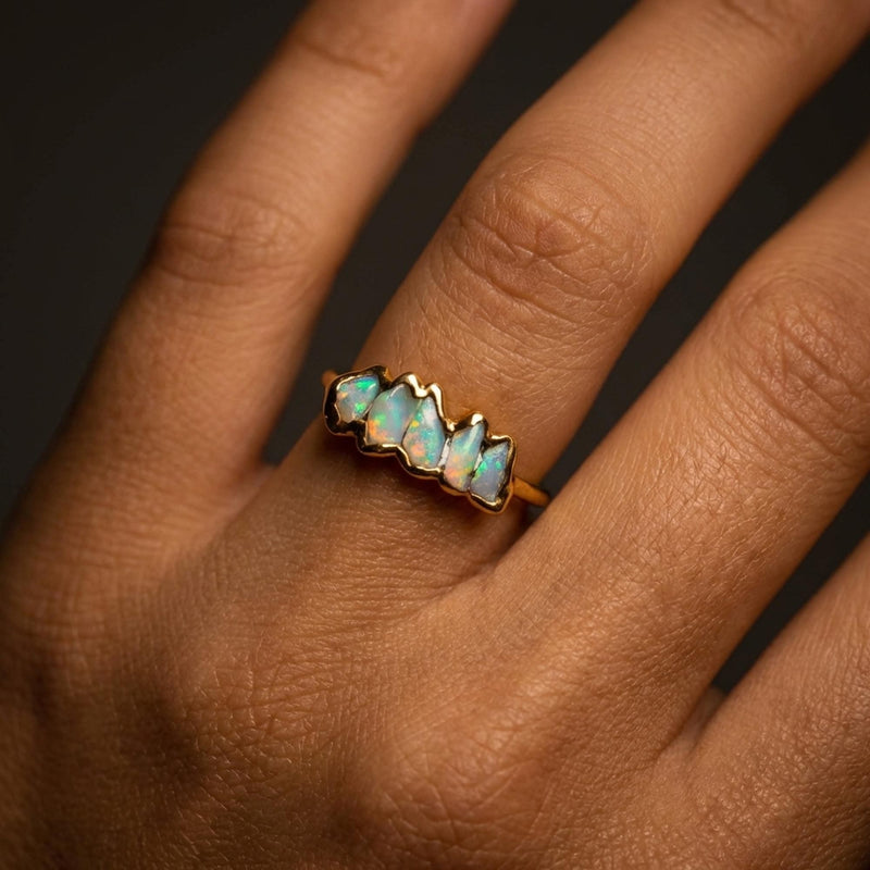 5 Stone Raw Opal Ring in Yellow Gold, view 17 of 17