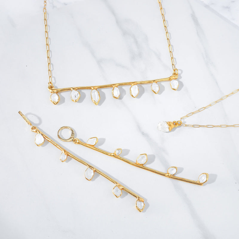 Raw Herkimer Diamond Fairy Crystal Bar Necklace in gold-filled, view 6 of 13