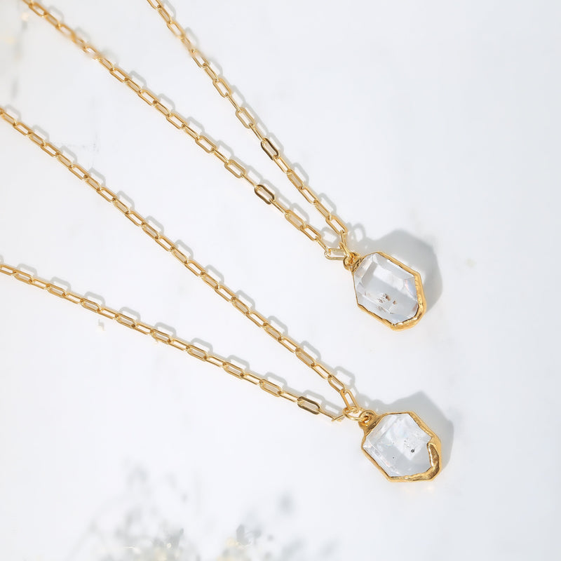 Raw Herkimer Diamond Statement Necklace in gold-filled, view 8 of 13