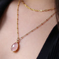 Two Layered Necklace Set • Genuine Rose Quartz • Gold Filled Necklace • Paper Clip Necklace Choker • January Birthstone • Handmade Jewelry