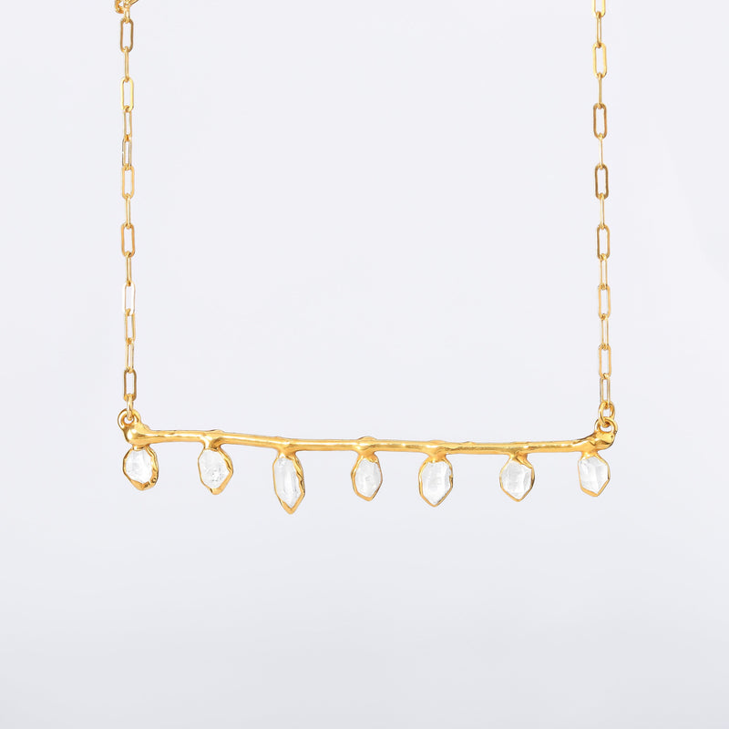 Raw Herkimer Diamond Fairy Crystal Bar Necklace in gold-filled, view 5 of 13