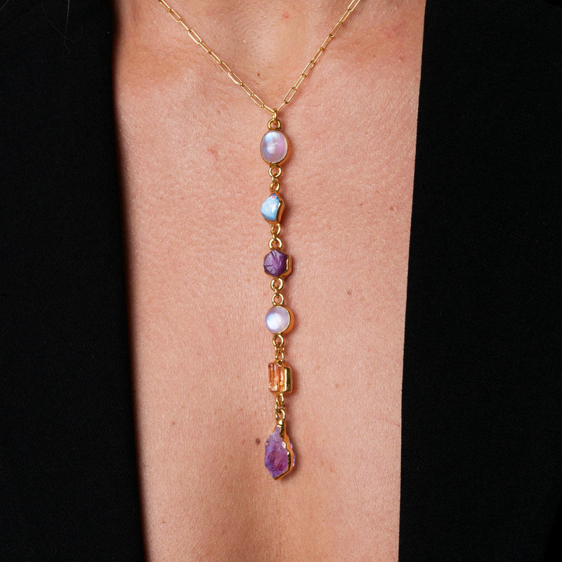 Custom Raw Birthstone Lariat Necklace, view 3 of 11
