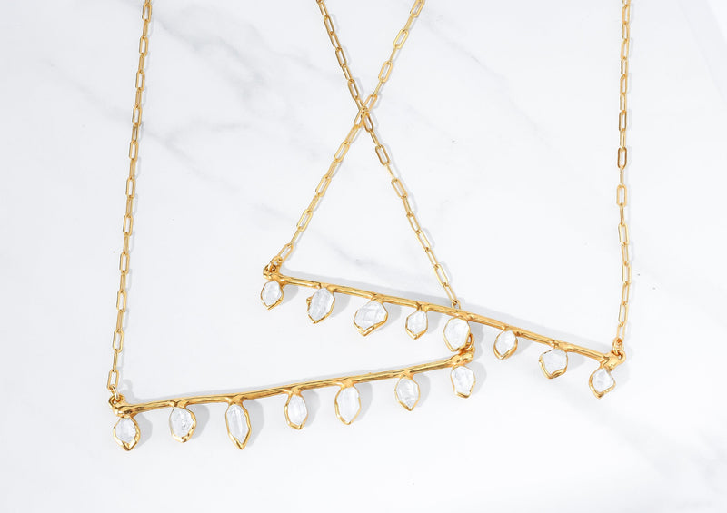 Raw Herkimer Diamond Fairy Crystal Bar Necklace in gold-filled, view 2 of 13