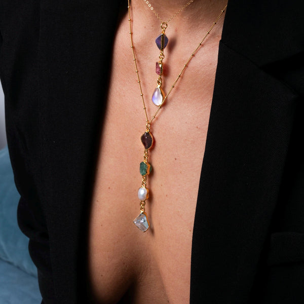 Custom Raw Birthstone Lariat Necklace