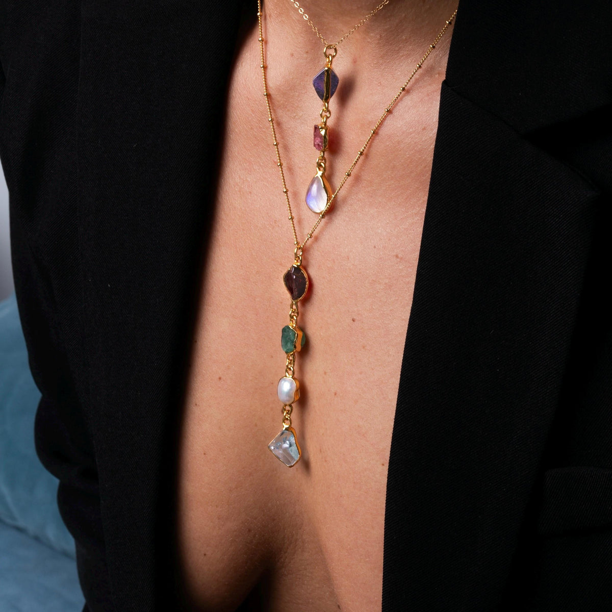 Custom Raw Birthstone Lariat Necklace