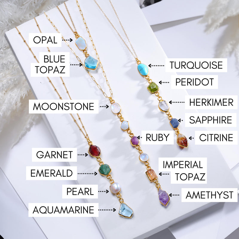 Custom Raw Birthstone Lariat Necklace, view 7 of 11