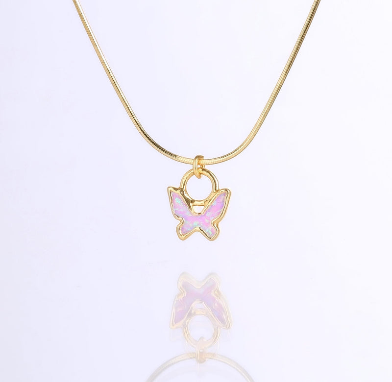 Butterfly Opal Necklace in 24k gold dip