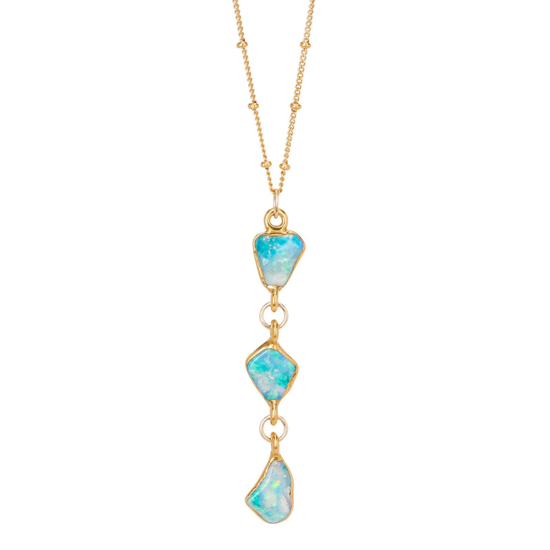 Triple Raw Opal Necklace in 24k gold dip