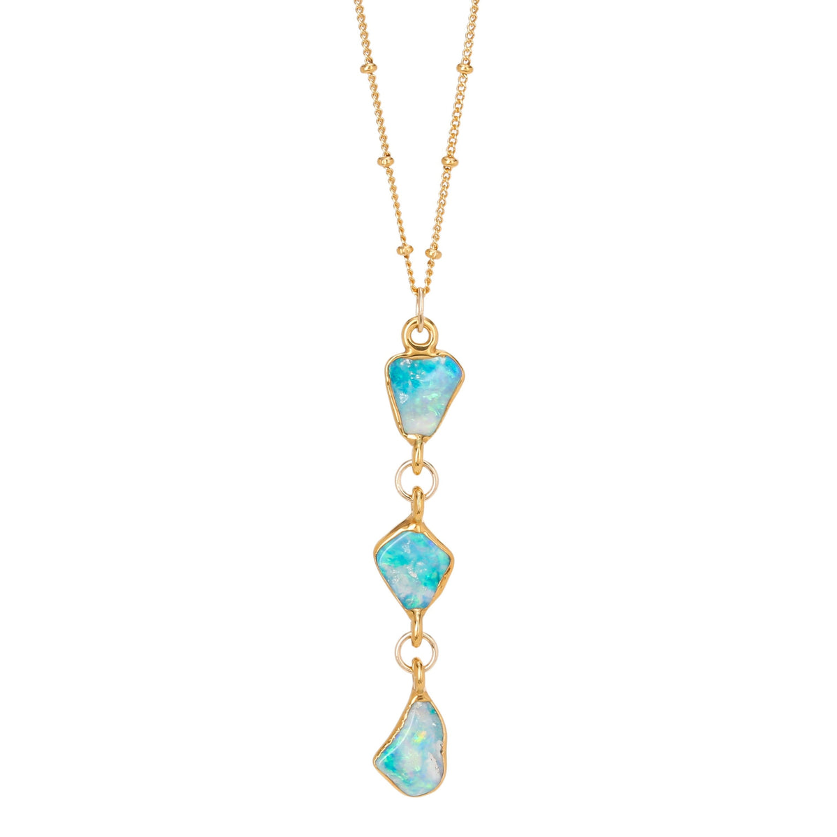 Triple Raw Opal Necklace in 24k gold dip