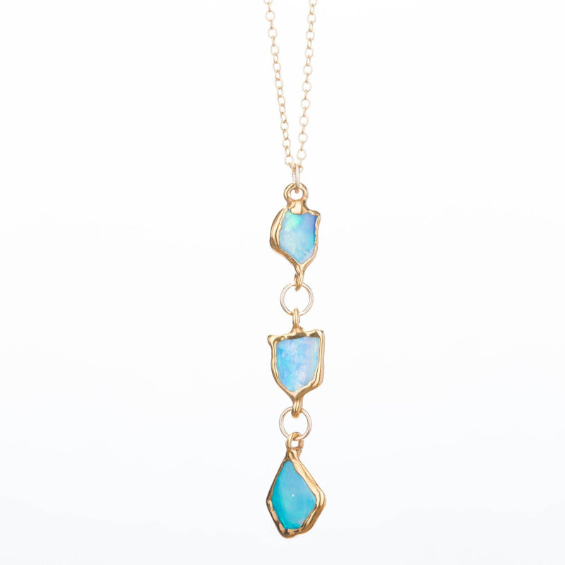 Triple Raw Opal Necklace in 24k gold dip, view 3 of 15