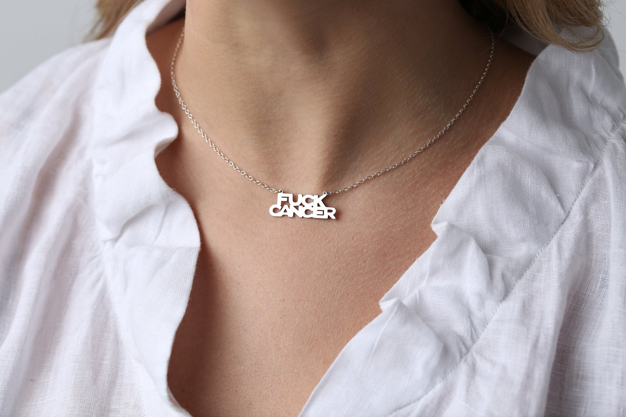 F* Cancer Necklace · Breast Cancer Awareness · New Beginnings Gift for Her · 100% of purchase goes towards Amy's Recovery • Handmade