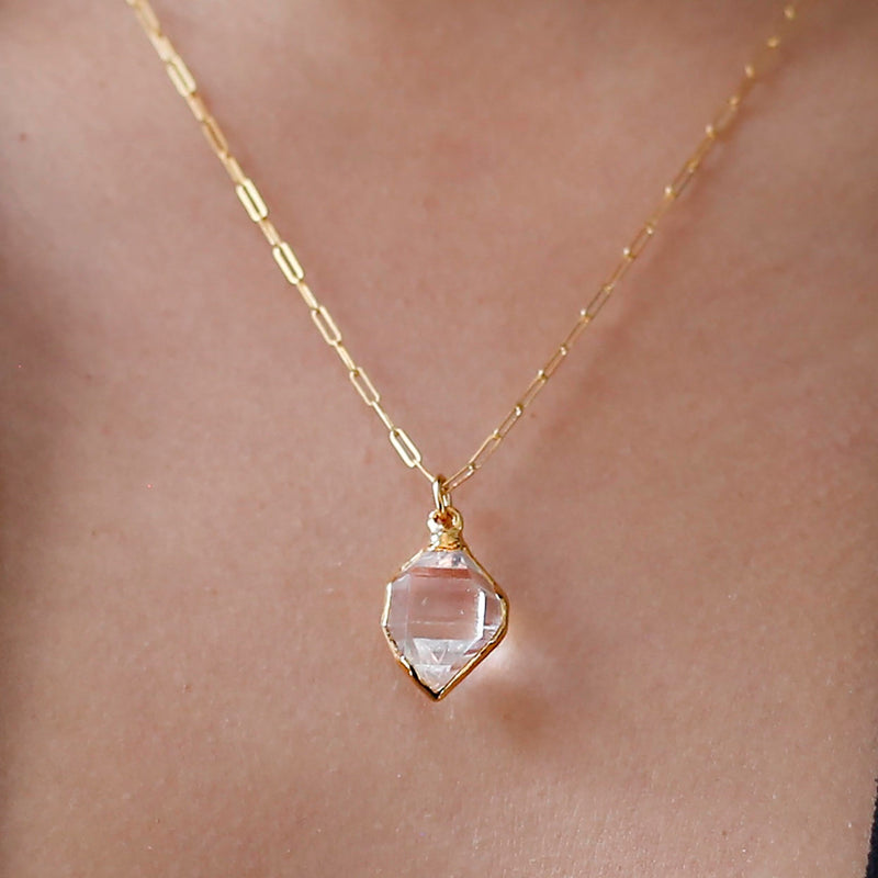 Raw Herkimer Diamond Statement Necklace in gold-filled, view 4 of 13