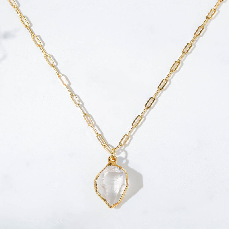 Raw Herkimer Diamond Statement Necklace in gold-filled, view 7 of 13