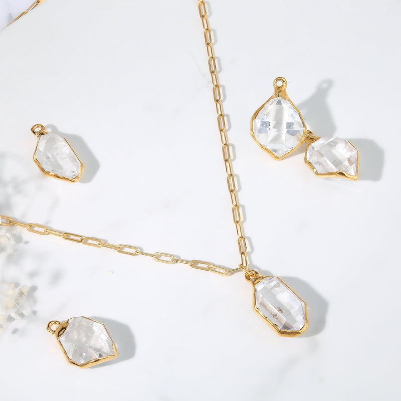 Raw Herkimer Diamond Statement Necklace in gold-filled, view 6 of 13