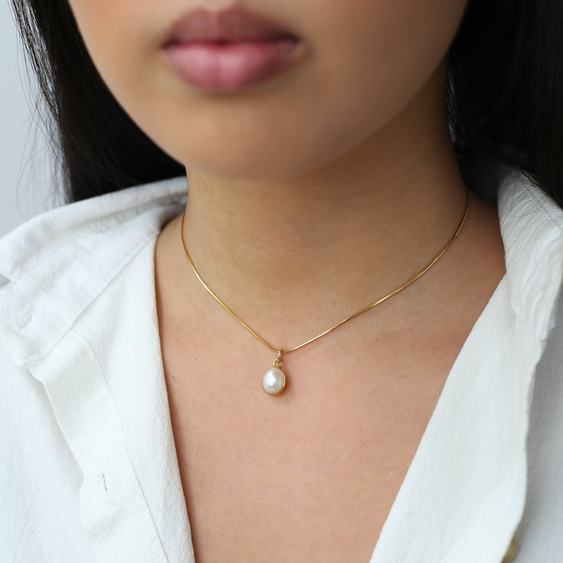 Pearl Choker Necklace in 24k gold dip, view 3 of 9