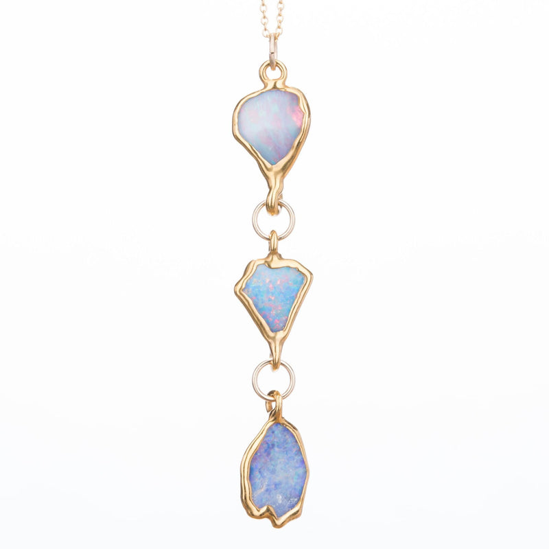 Triple Raw Opal Necklace in 24k gold dip, view 5 of 15
